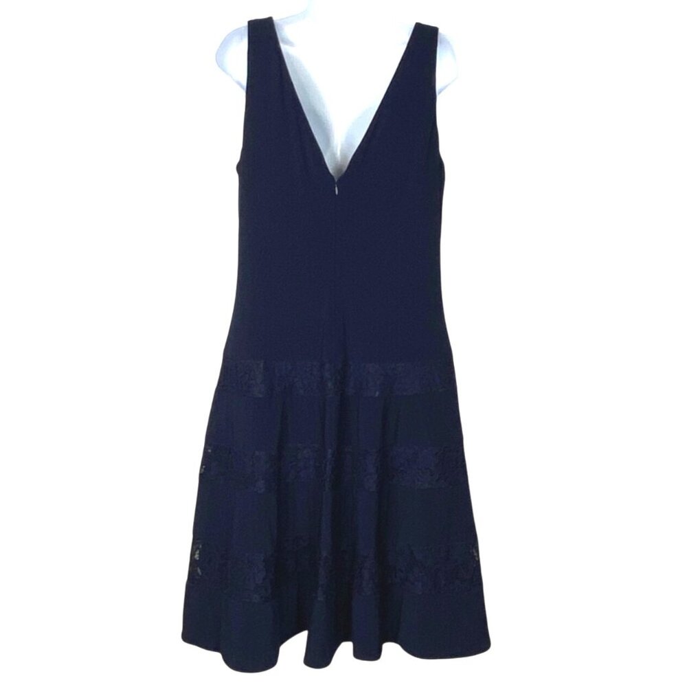 Lauren Ralph Lauren Navy Blue Ruched Lace Inset Sleeveless Fit & Flare Dress 16 - Picture 3 of 12